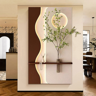 水培绿植玄关装饰画入户正对门挂画奶油风走廊过道2026新款灯光画