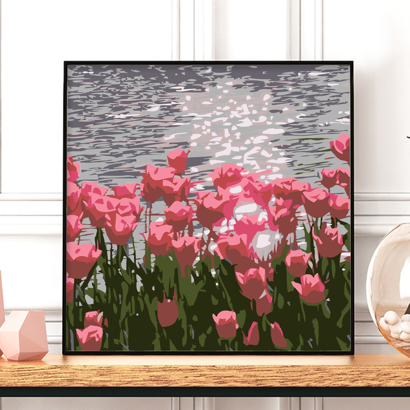 郁金香diy数字油画手工填充涂色减压花卉装饰画高级感油彩画挂画_虎窝淘