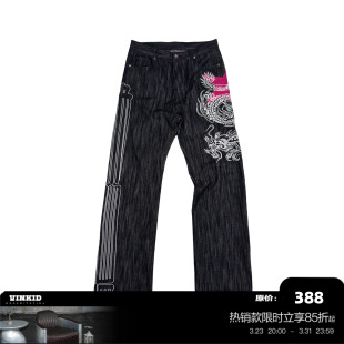 云梯 潮流小众国潮百搭街头直筒长裤 真神龙 美式 牛仔裤 Vinkid
