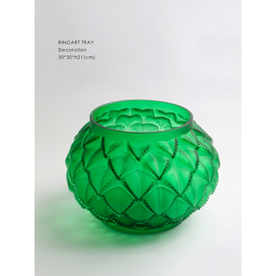若奈 厚磅水晶法国L@lique系磨砂花瓶艺术摆件 翡绿聚宝盆