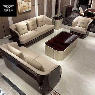 意式轻奢客厅真皮宾利沙发组合设计师款高端定制别墅豪宅树瘤烤漆