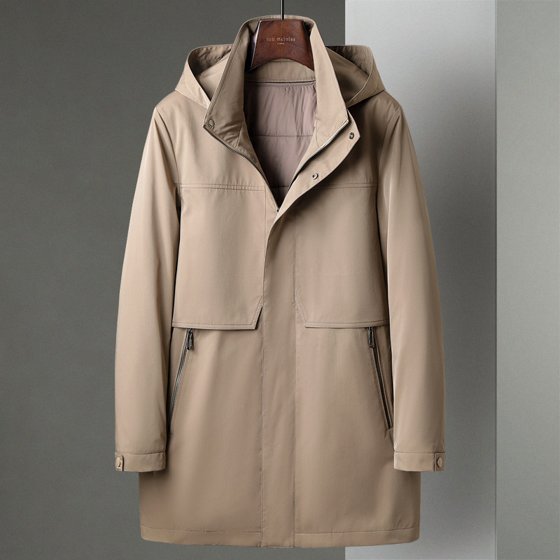 秋冬新款加厚中长款可拆卸羊毛内胆风衣商务休闲中年男士棉服外套