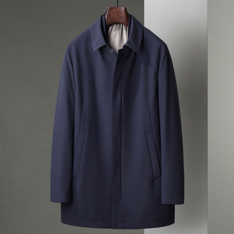 冬季新款商务藏青色可脱卸羽绒内胆中年男休闲风衣茄克爸爸装外套