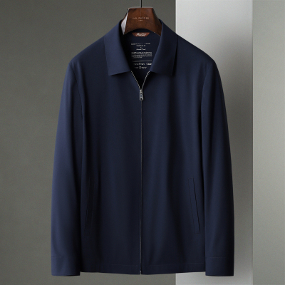 新款中年男士翻领可机洗精纺羊毛面料干部服商务夹克行政茄克外套