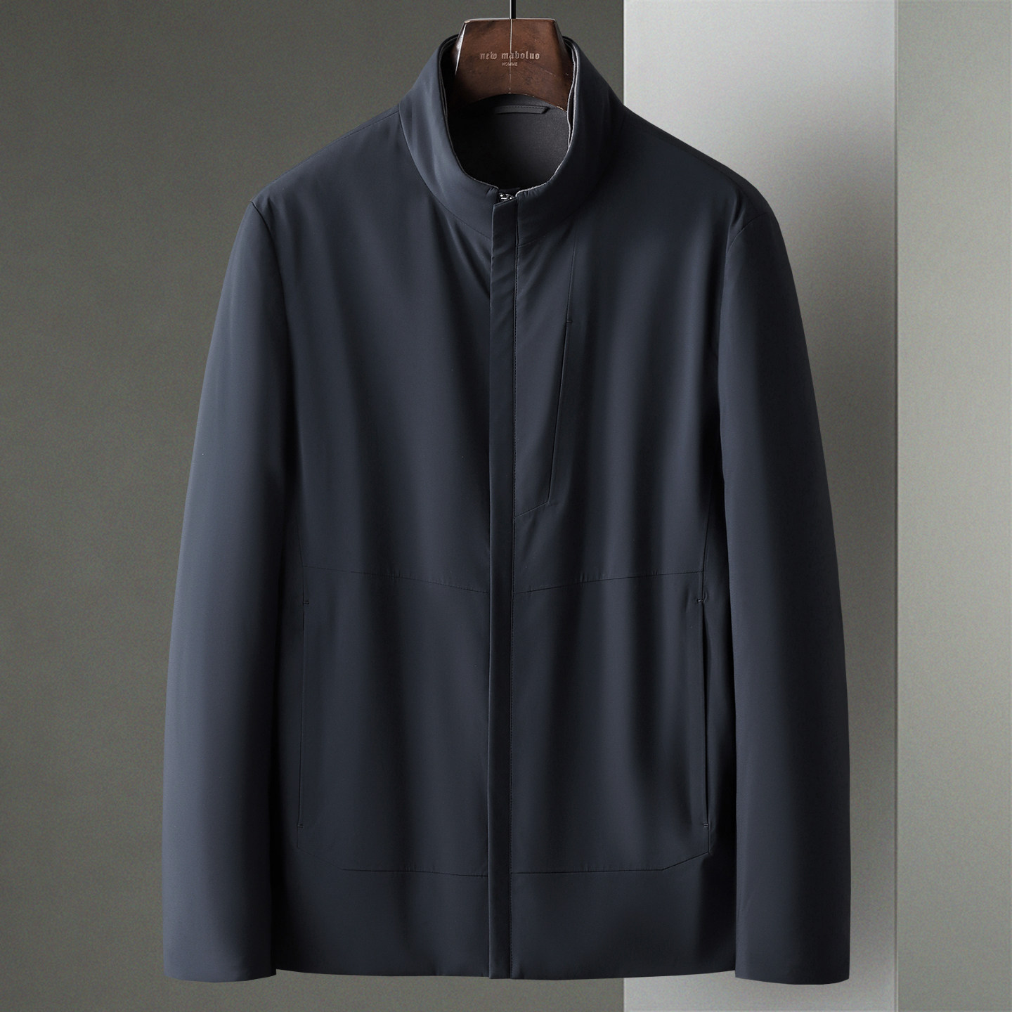 新款藏青色商务休闲立领轻盈鹅绒中年男士羽绒服短款夹克茄克外套