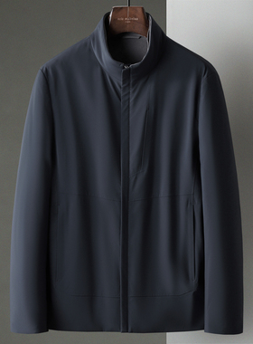 新款藏青色商务休闲立领轻盈鹅绒中年男士羽绒服短款夹克茄克外套