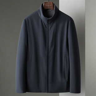 新款藏青色商务休闲立领轻盈鹅绒中年男士羽绒服短款夹克茄克外套