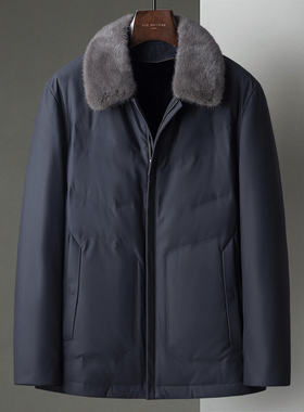冬季中年男士水貂毛领羽绒服可脱卸兔毛内胆尼克服爸爸装茄克外套