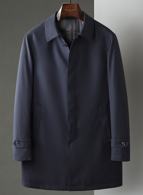 藏青色爸爸装翻领中长款羊毛商务休闲风衣中年男士轻盈羽绒服外套