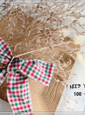 娃衣/迷你熊装饰进口丝带 红绿色小格 美产 双边嵌铜丝 35mm 146#