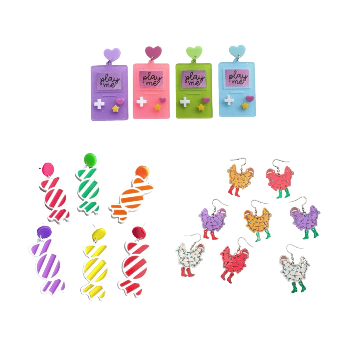 十一月款甜美可爱圣诞节糖果鸡游戏机爱心杂志少女耳环耳饰