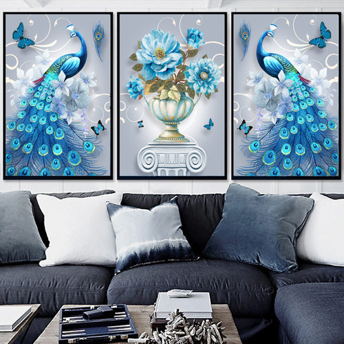 钻石画2021新款钻石绣5D钻石画满钻客厅孔雀三联画全贴点钻