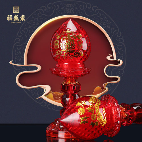 供财神爷波灯红色蜡烛灯葫芦型水晶灯亚克力桃灯祠堂供奉插电led