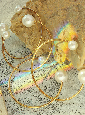 欧美小众钛钢女款仿珍珠开口手镯时尚精致手链饰品不掉色批发钛钢