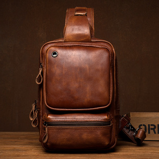 纯手工擦色胸包运动真皮斜挎包男包头层牛皮单肩包女休闲 慢时光