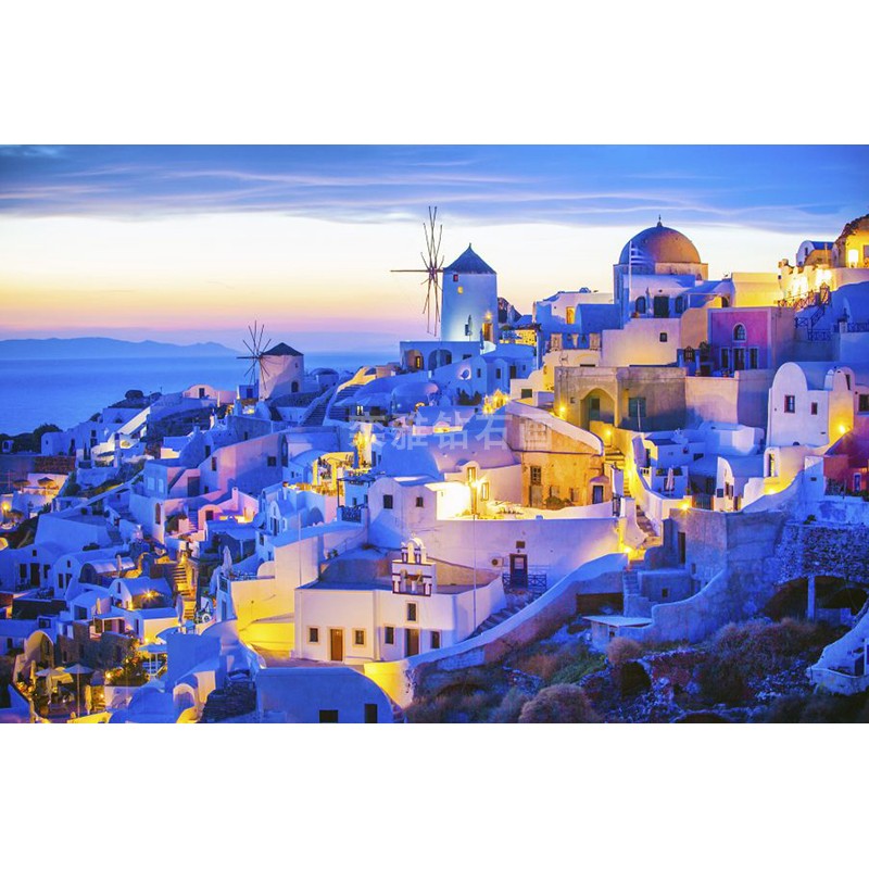 新款DIY方钻满钻钻石画梦幻蓝色圣托里尼岛黎明风景全贴钻十字绣,居家布艺,钻石绣,淘宝优惠券,粉丝福利购,淘宝优惠卷