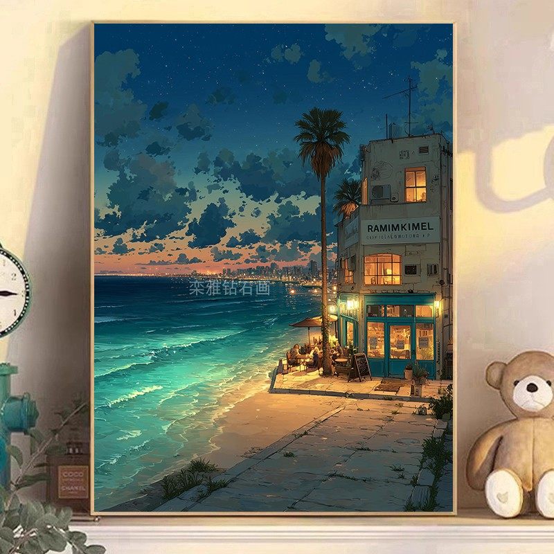 DIY方钻满钻钻石画钻石绣手工粘贴钻十字绣海边温馨餐厅黄昏夜景,居家布艺,钻石绣,淘宝优惠券,粉丝福利购,淘宝优惠卷
