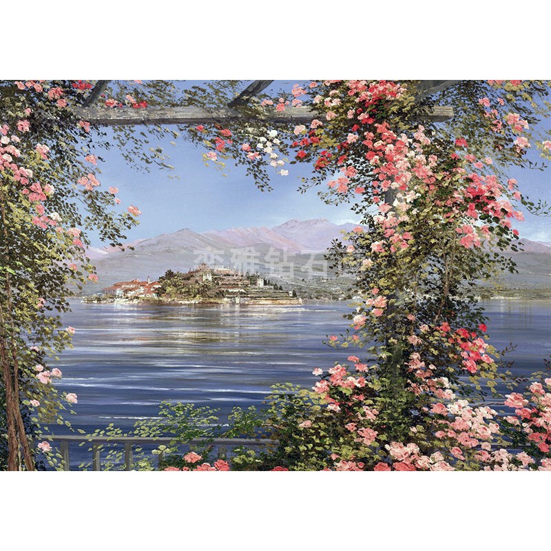 欧式餐厅DIY方钻满钻钻石画砖石绣湖边后花园贴钻点钻十字绣带钻