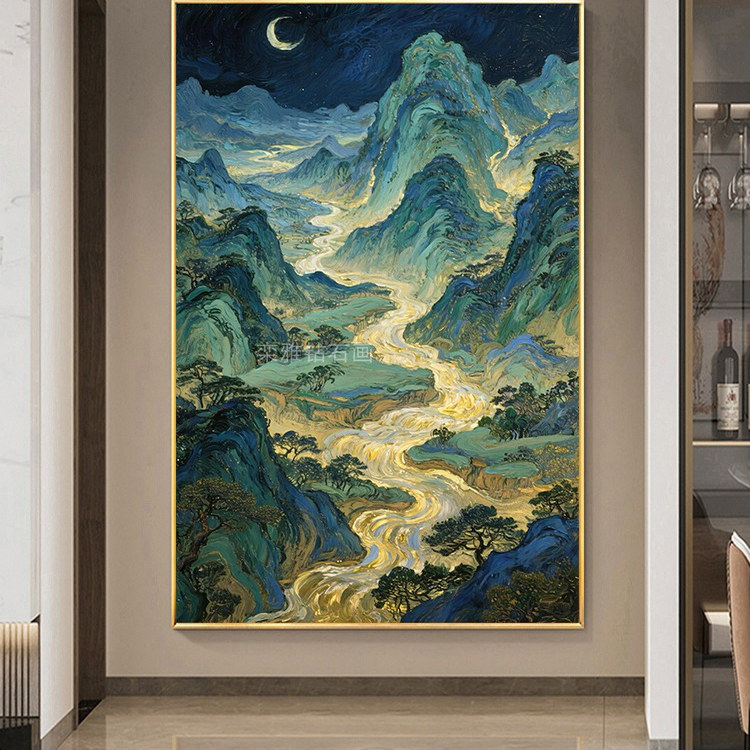 2025新款DIY粘贴钻方钻满钻钻石画钻石绣梵高风千里江山图玄关二