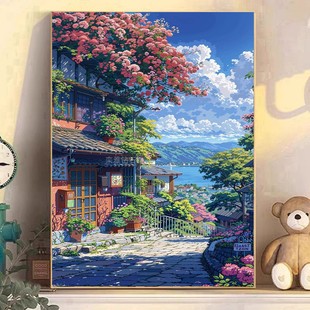 高颜值复杂DIY树脂方钻满钻手工粘贴钻钻石画钻石绣春天海边小镇