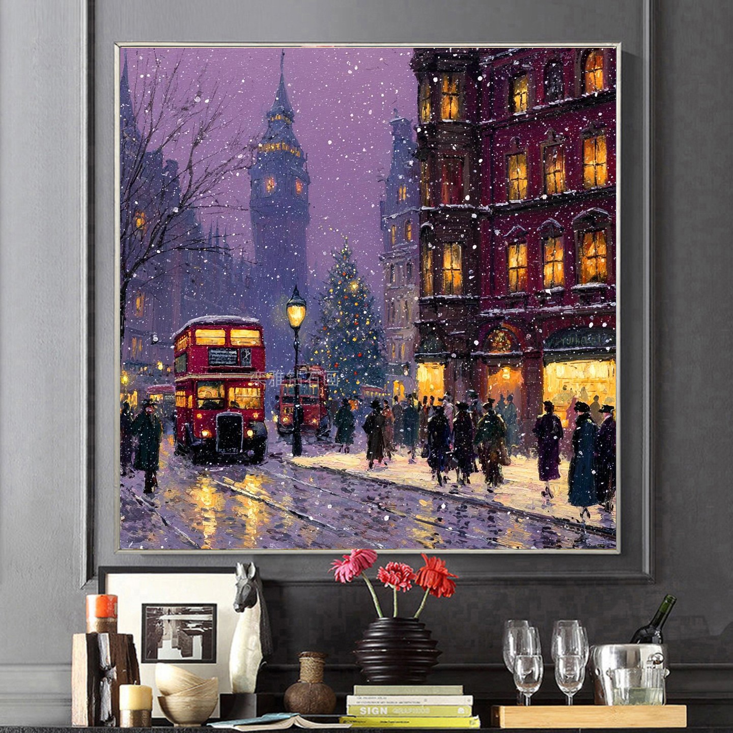 欧式树脂方钻满钻钻石画贴钻钻石绣方形圣诞节伦敦大街雪天夜景二