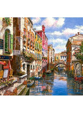 欧式餐厅DIY方钻满钻钻石画水城威尼斯风景手工粘贴钻点钻十字绣