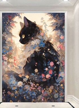 新款DIY方钻满钻钻石画手工贴钻印花十字绣带钻套件花环黑色猫咪