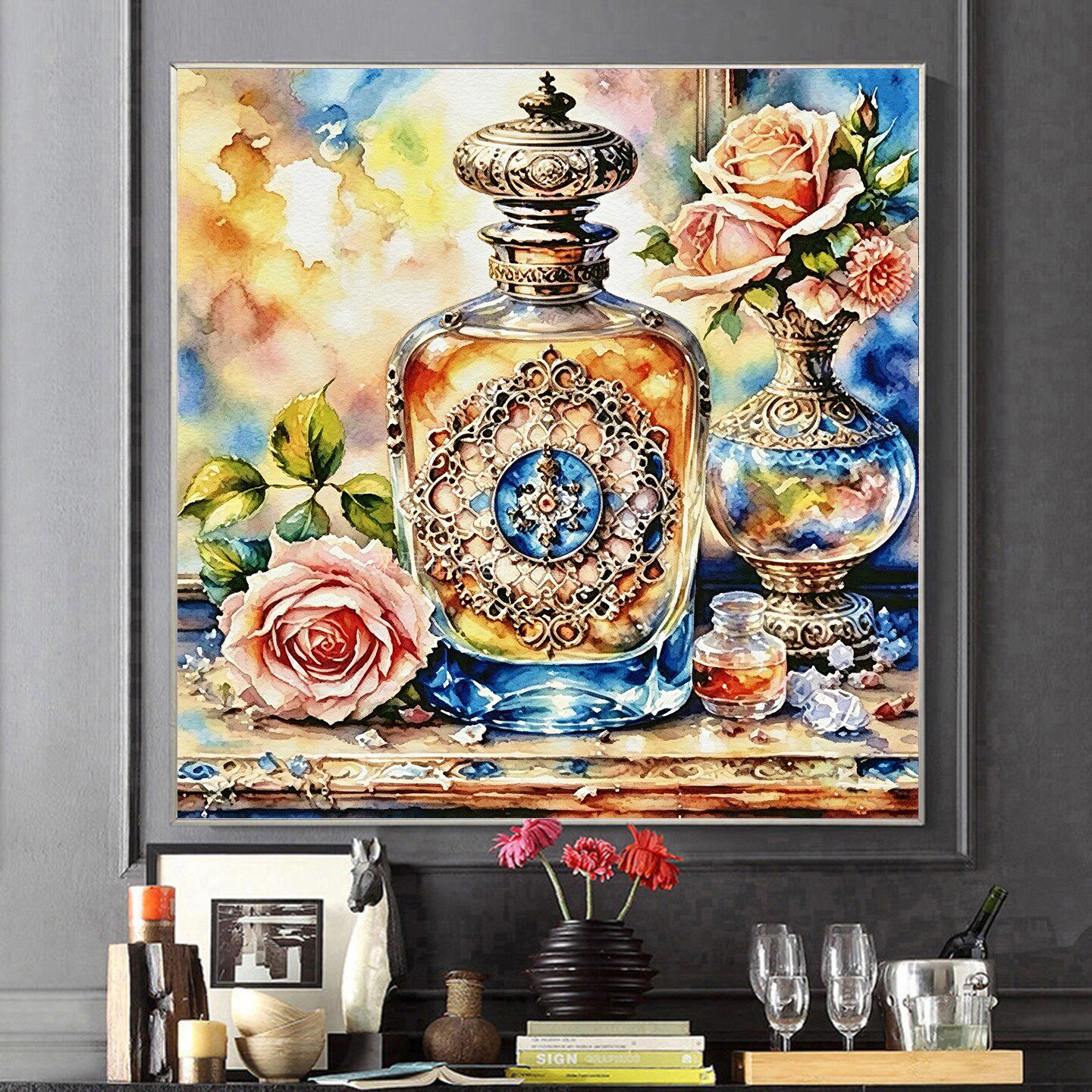 欧式DIY树高端脂方钻满钻钻石画贴钻砖石绣方形玫瑰花瓶花香水图