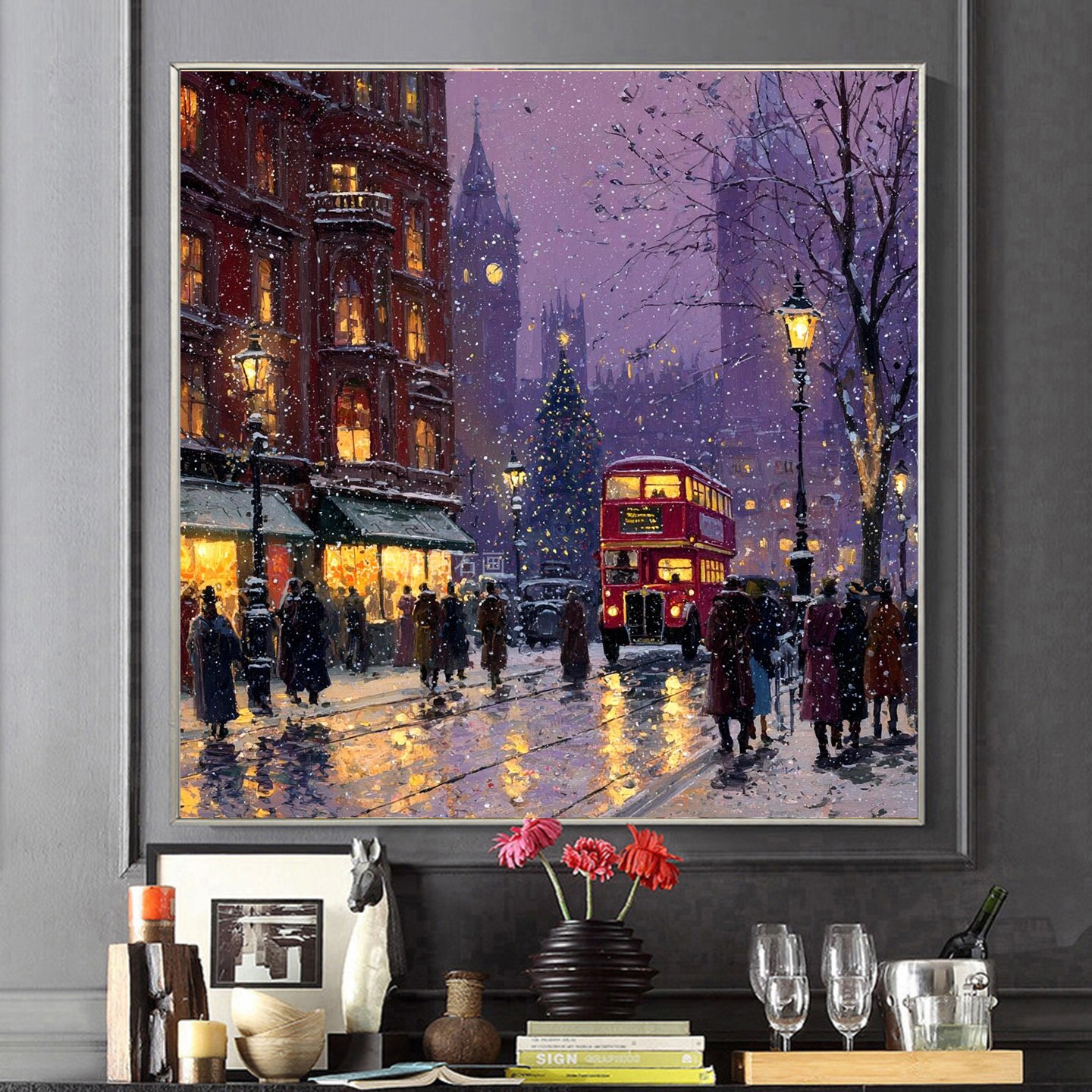 2025新款DIY树脂方钻满钻贴钻钻石画方形圣诞节伦敦大街雪天夜景