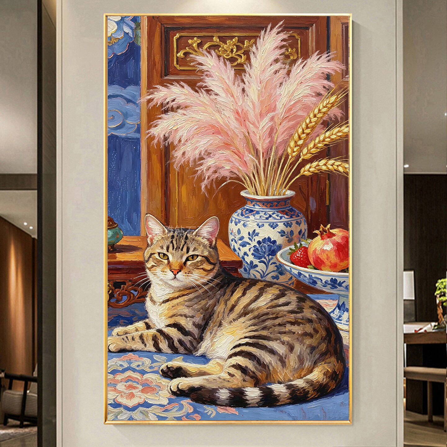 2026新款DIY方钻满钻钻石画贴钻砖绣粉色芦苇花陶瓷花瓶猫咪玄关