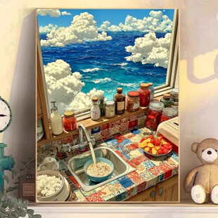 高难度复杂DIY树脂方钻满贴钻钻石画钻石绣大海高空云端厨房台面