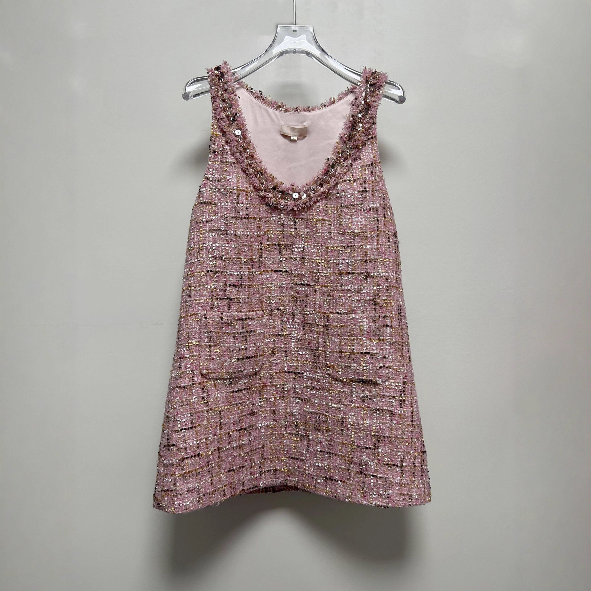 优雅千金风丨重工气质钻饰圆领粉色格纹粗花呢无袖法式连衣裙短裙,女装/女士精品,连衣裙,淘宝优惠券,粉丝福利购,淘宝优惠卷