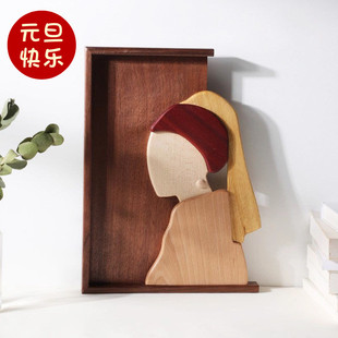 原木拼画立体挂画欧洲名画高档装 饰实木质客厅背景墙玄关艺术摆件