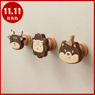 实木动物挂钩可爱抽屉衣柜门把手儿童房玄关入户墙面装饰创意壁挂