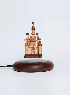 磁悬浮城堡欧式摆件实木质创意高级办公室北欧中古风家居乔迁礼物