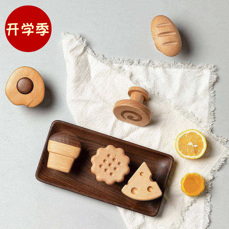原木饼干挂钩奶油风衣柜门拉手把手进门玄关实木质免打孔装饰衣帽