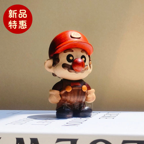 可爱马里奥原木摆件高级手办实木质桌面创意潮玩周边男女生礼物