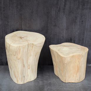 大木桩茶几树桩原木实木墩子异形树墩边几床头柜创意复古旧木头