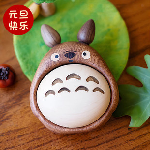 龙猫乳牙收纳盒子男女孩牙齿纪念实木质儿童胎毛收藏宝宝新生礼物