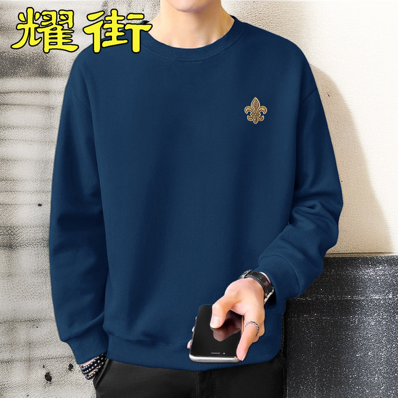 潮胖子秋冬新款卫衣男潮牌时尚圆领长袖T恤男休闲百搭上衣打底衫