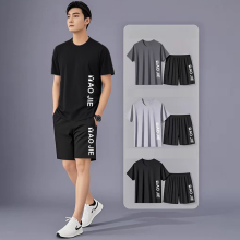 男士宽松速干圆领大学生短裤运动套装2025新款夏季网眼短袖t恤潮
