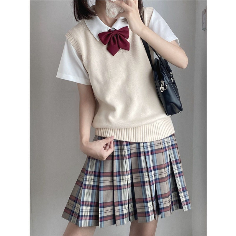 KANING无袖jk制服叠穿套毛针织衫