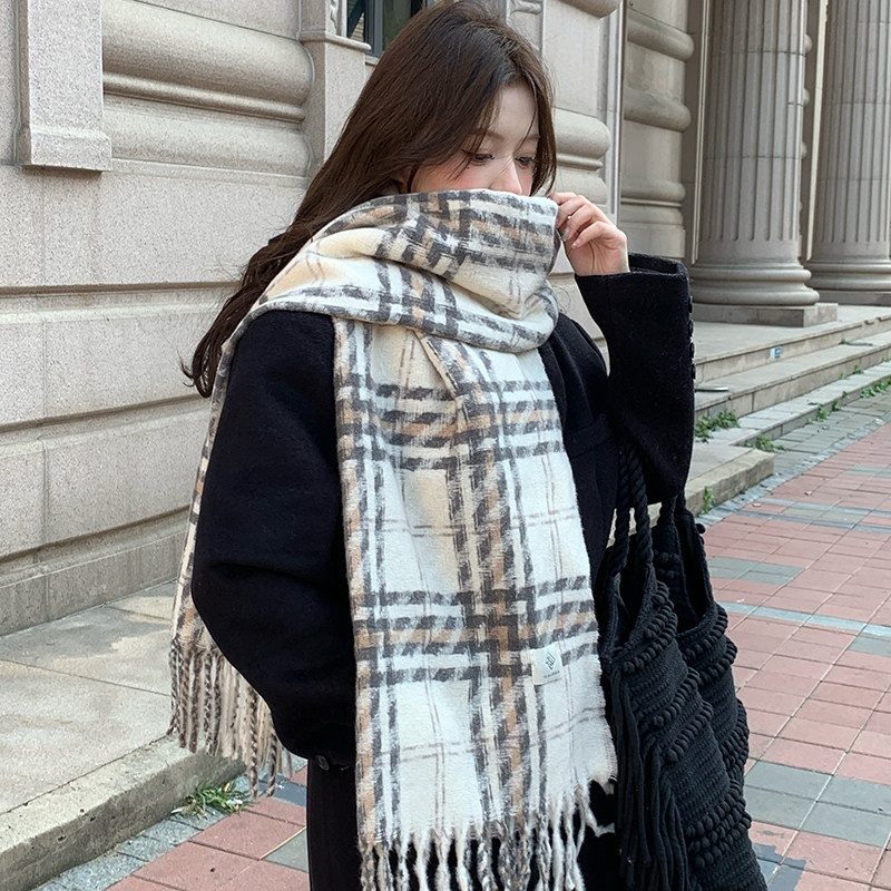 秋冬新款流苏韩版经典女格子英伦风时尚保暖百搭围脖加厚学生情侣