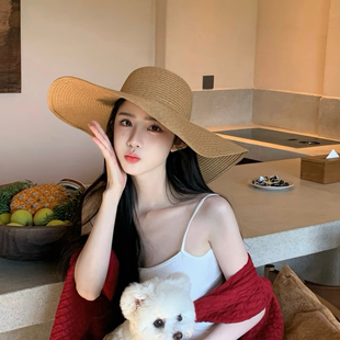 法式 防晒遮阳帽显脸小海边沙滩帽帽出游 度假风大帽檐草帽女夏季