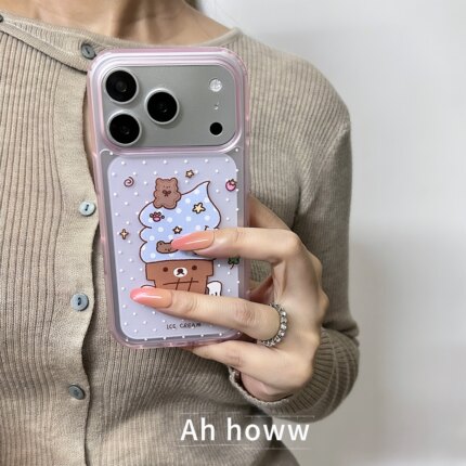 AHHOWins韩风透粉冰淇淋小熊适用苹果17pro手机壳iPhone17promax新款16pro女15promax防摔14保护套13软壳