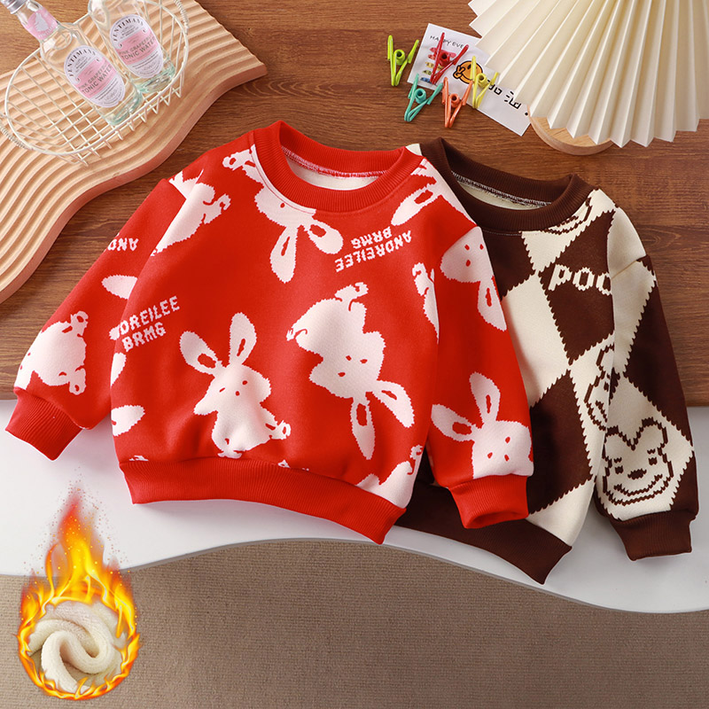 儿童加绒加厚卫衣男童女童保暖上衣秋冬韩版长袖圆领宝宝打底衣潮