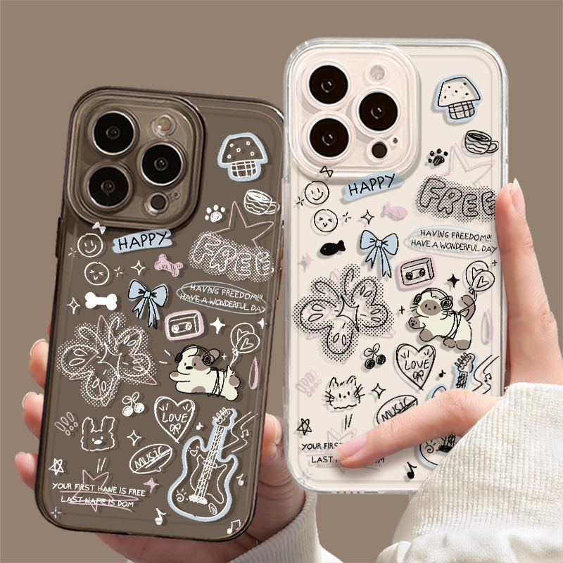 线稿吉他听音乐猫咪小狗手机壳