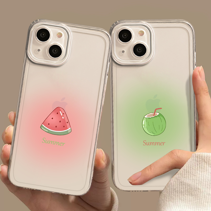 西瓜椰子ins小清新渐变透明软壳