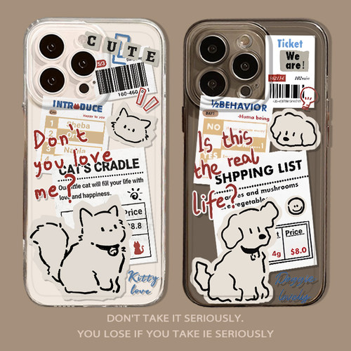 报纸小狗猫咪潮牌可爱透明手机壳