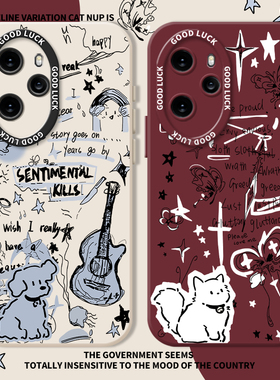 涂鸦吉他适用荣耀400pro手机壳300情侣500蝴蝶magic7猫咪6小狗WIN潮牌90gt男女80高级感70/60/x50/5/8/30/x10